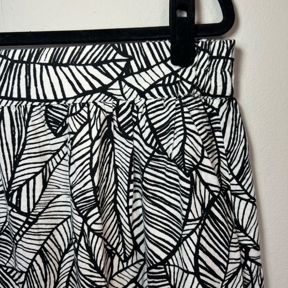 Loft Linen Blend Skirt Black Ivory Tropical Leaf Pockets Summer NEW Large Petite - Picture 2 of 10